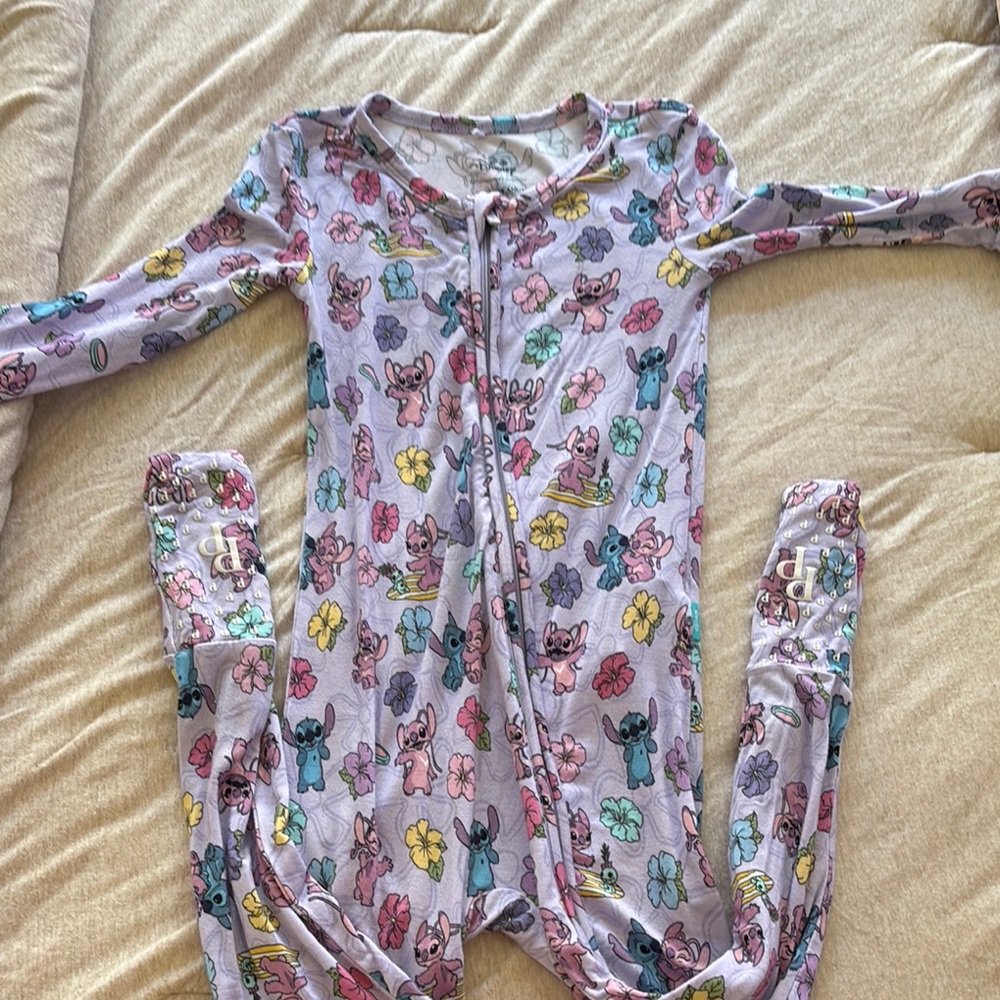 Posh Peanut Girls Stitch & Angel - Purple and Pink Footies One Piece